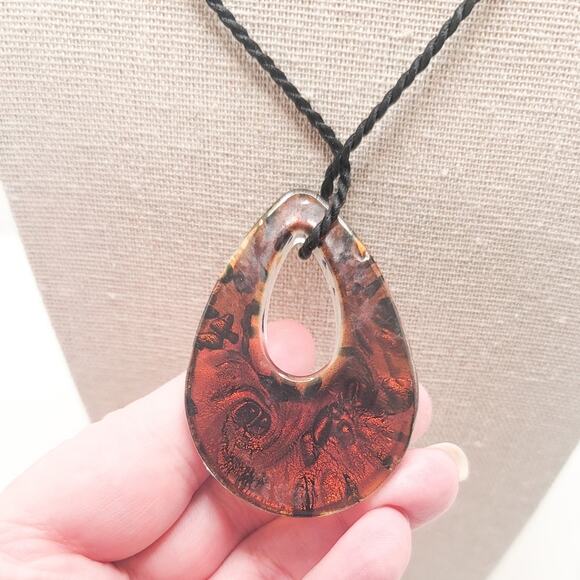 Murano /Venetian inspired glass metallic blue, silver & copper tear drop pendant - Picture 4 of 7